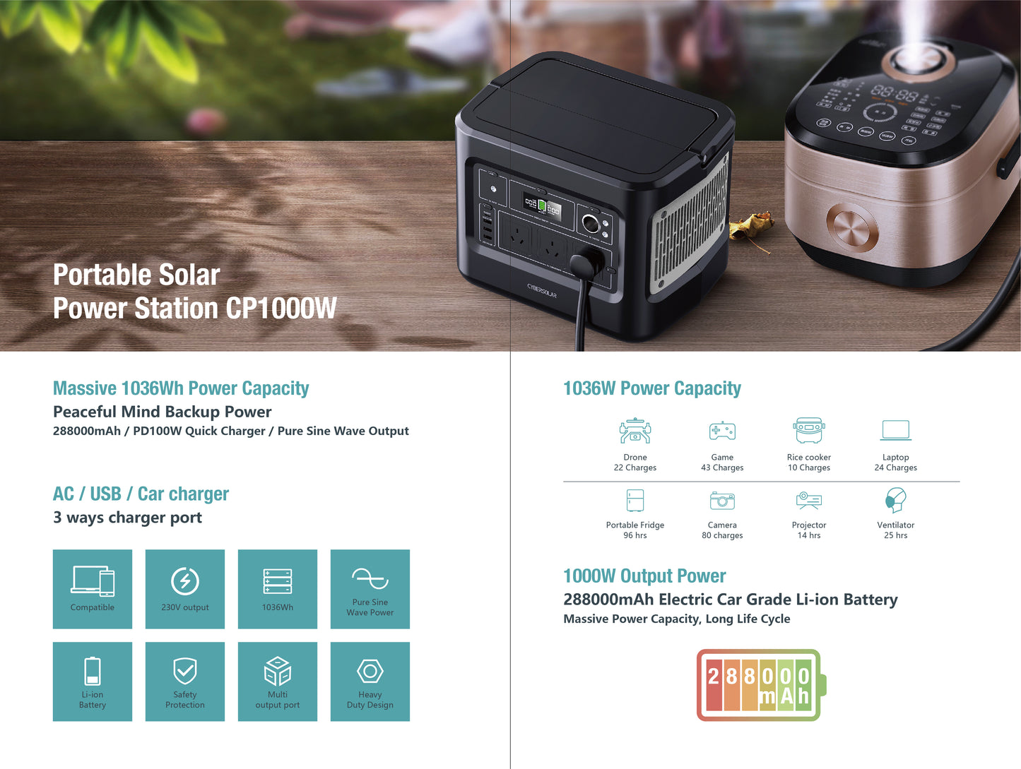Portable Solar Power Station CP1000W (86ah)